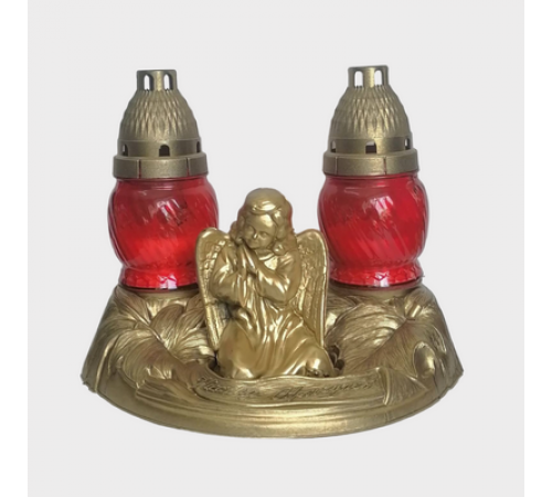 Лампадка двойная стекло с ангелом на подставке